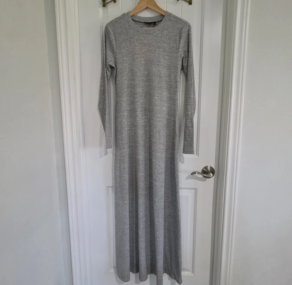 NWOT ASOS Gray Ribbed Cotton‎ Long Sleeve Maxi Dress Sz 12